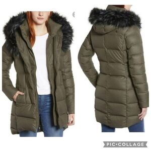 The Northface Hey Mama Parkina Olive Puffer Coat with Faux Fur Hood